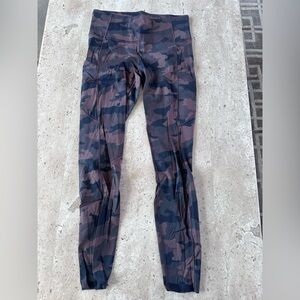 lululemon athletica Fast and Free Burgundy, Black and Brown Camo Leggings